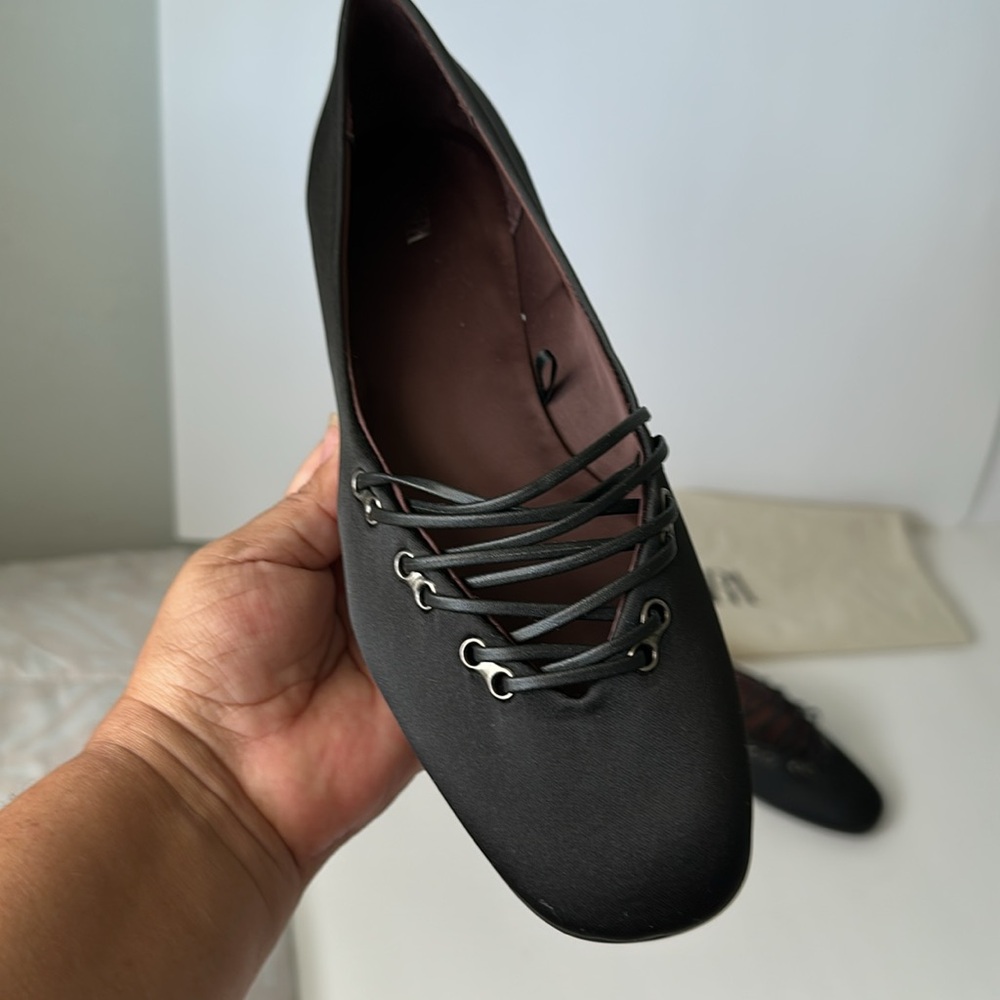 Zara Black Lace-Up Women's Flats - Picture 12 of 15